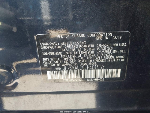 JF2SKALC9LH401553 Subaru naturally aspirated u5