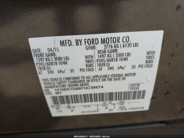 2015 FORD EXPLORER 1FM5K7D88FGC58674 Photo 8