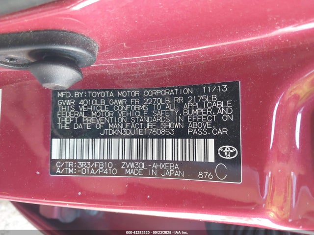 Toyota 2zr-fxe+3jm 2014 JTDKN3DU1E1760853 Image 9