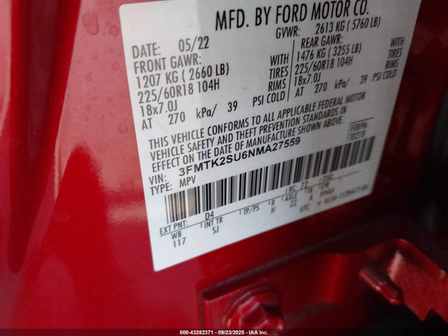 3FMTK2SU6NMA27559 Ford Mustang Mach-e California Route 1
