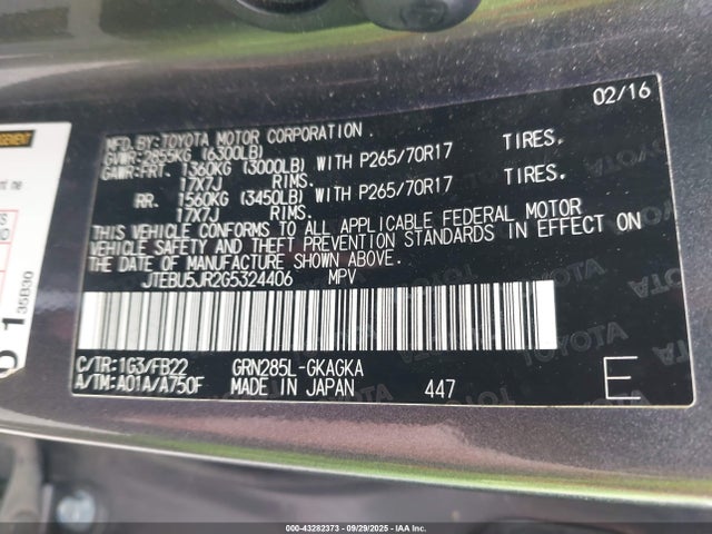 JTEBU5JR2G5324406 Toyota 4RUNNER SR5