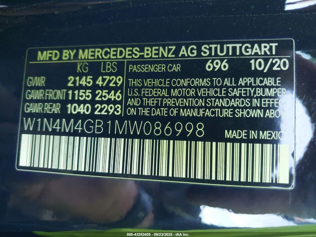 W1N4M4GB1MW086998 Mercedes-Benz GLB 250