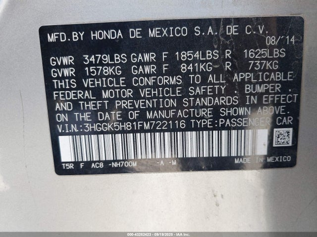 3HGGK5H81FM722116 Honda l15b1