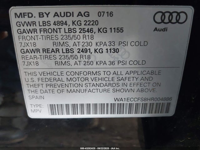 2017 AUDI Q3 WA1ECCFS8HR004886 Photo 8