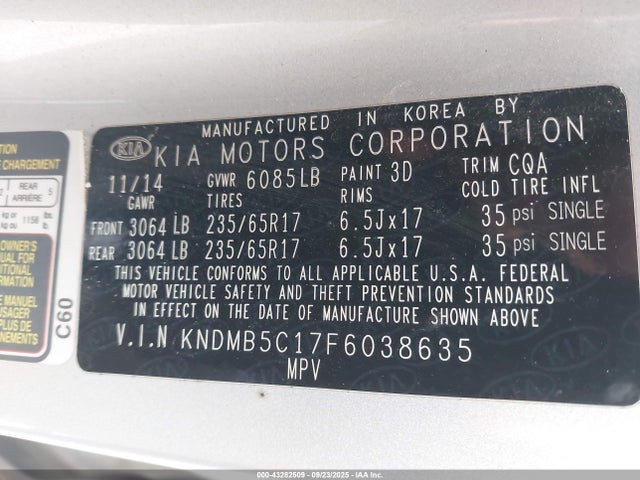 KIA dohc gdi lambda ii 2015 KNDMB5C17F6038635 Image 9