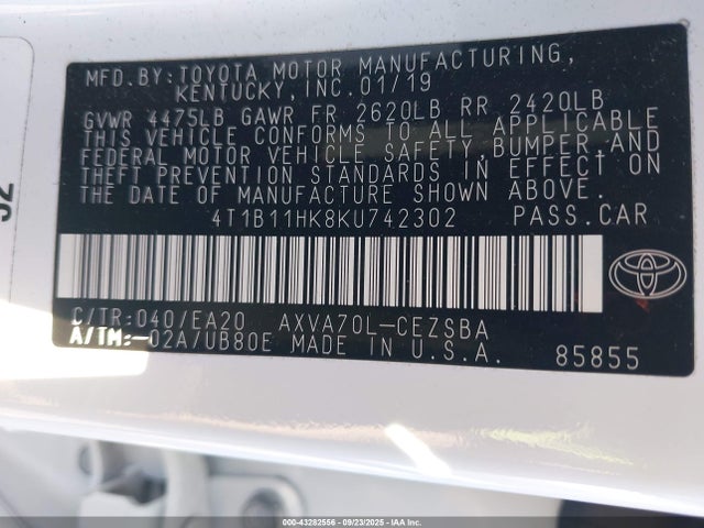 4T1B11HK8KU742302 Toyota a25a-fks