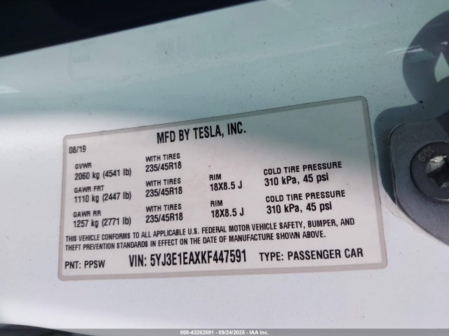 2019 TESLA MODEL 3 5YJ3E1EAXKF447591 Photo 8