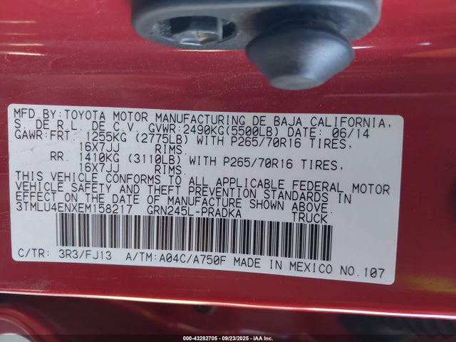 Toyota 1gr-fe 2014 3TMLU4ENXEM158217 Image 9