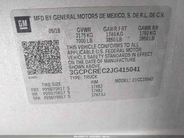 Chevrolet l83 - sidi: spark ignited direct injection, vvt: variable valve timing, afm, e85 max, alum 2018 3GCPCREC2JG415041 Image 9