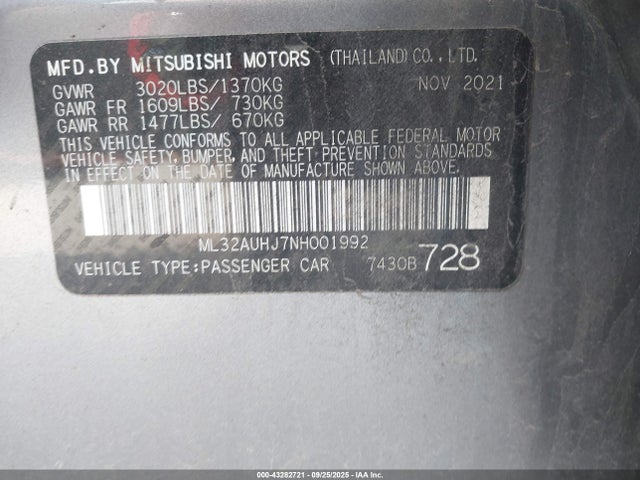2022 MITSUBISHI MIRAGE ML32AUHJ7NH001992 Photo 8