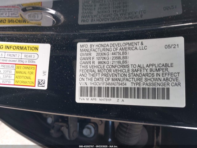 Honda l15be 2021 1HGCV1F34MA079454 Image 9