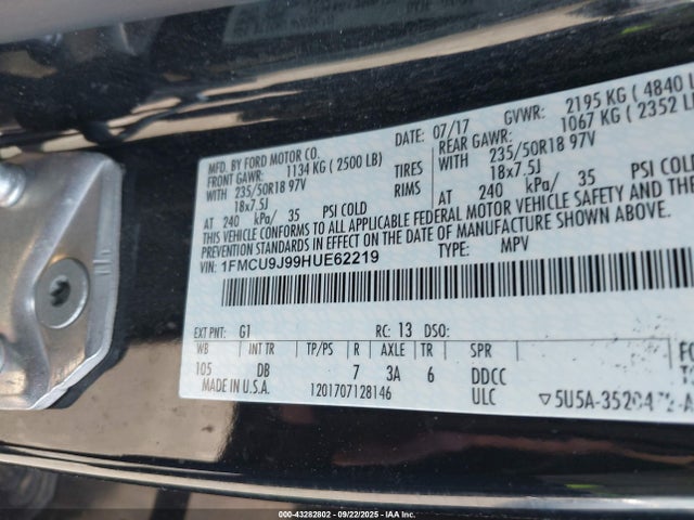 Ford 2017 2017 1FMCU9J99HUE62219 Image 9