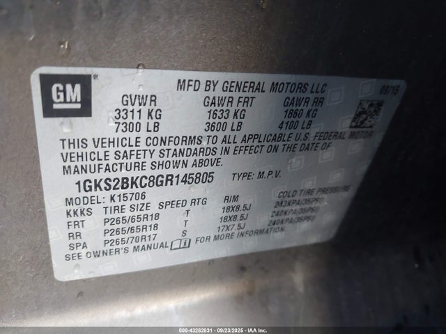 GMC l83 - sidi, vvt, afm, e85 max, aluminum 2016 1GKS2BKC8GR145805 Image 9
