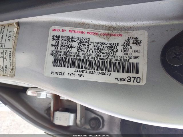 2002 MITSUBISHI MONTERO SPORT JA4MT31R22J040076 Photo 8