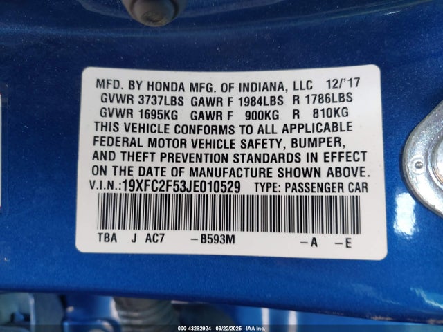 19XFC2F53JE010529 Honda k20c2