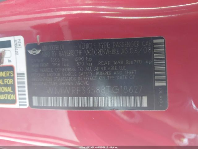 2008 MINI COOPER WMWRF33588TG18627 Photo 8