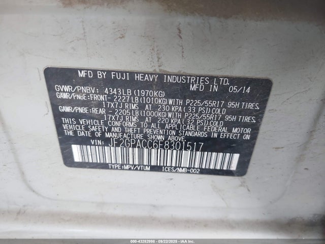 Subaru 2.0l na 2014 JF2GPACC6E8301517 Image 9