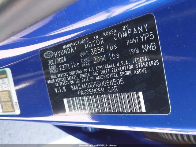 KMHLM4DG9SU868506 Hyundai Elantra Sel Sport