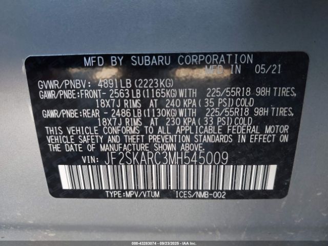 2021 SUBARU FORESTER JF2SKARC3MH545009 Photo 8