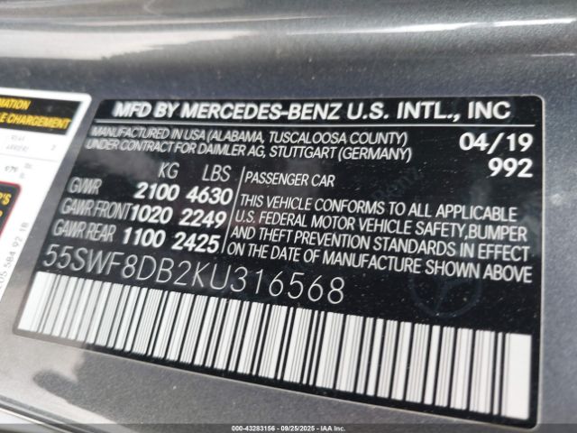 2019 MERCEDES-BENZ C 300 55SWF8DB2KU316568 Photo 8