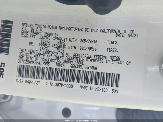 3TMCZ5AN6MM417555 Toyota 2gr-fks