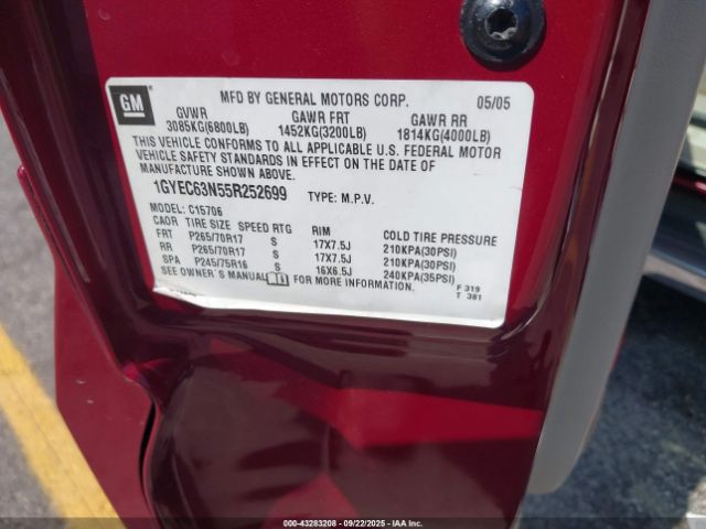 2005 CADILLAC ESCALADE 1GYEC63N55R252699 Photo 8