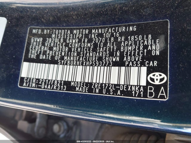 Toyota 2zr-fe 2017 5YFBURHEXHP593773 Image 9