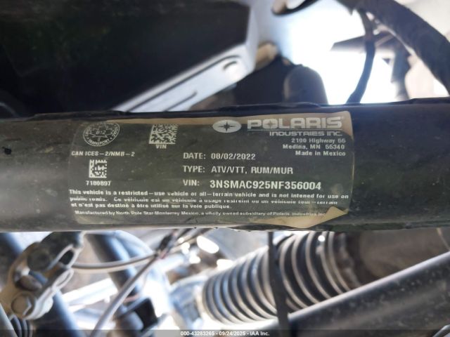 2022 POLARIS RZR 3NSMAC925NF356004 Photo 9