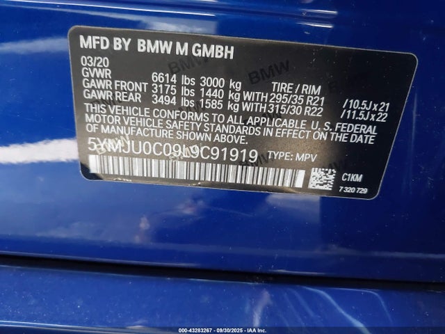5YMJU0C09L9C91919 BMW X5