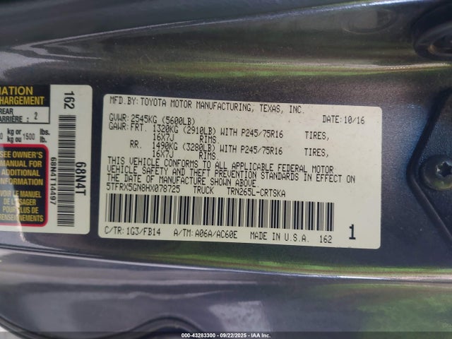 5TFRX5GN8HX078725 Toyota 2tr-fe