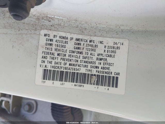 Honda k24w1 2014 1HGCR2F36EA208547 Image 9