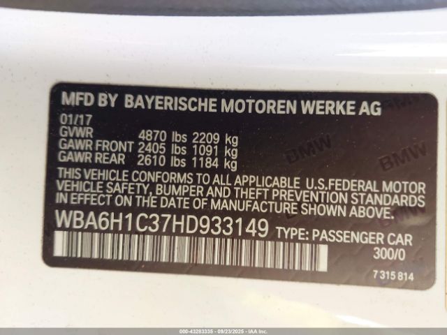 2017 BMW 640I WBA6H1C37HD933149 Photo 8