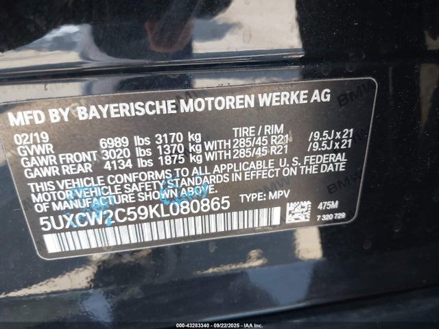 BMW X7 2019 5UXCW2C59KL080865 Image 9