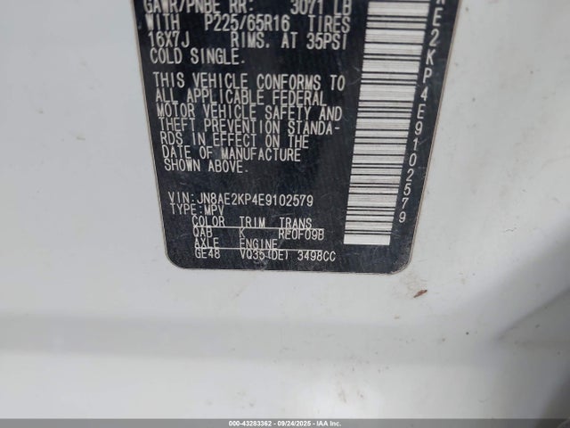 Nissan Quest 2014 JN8AE2KP4E9102579 Image 9