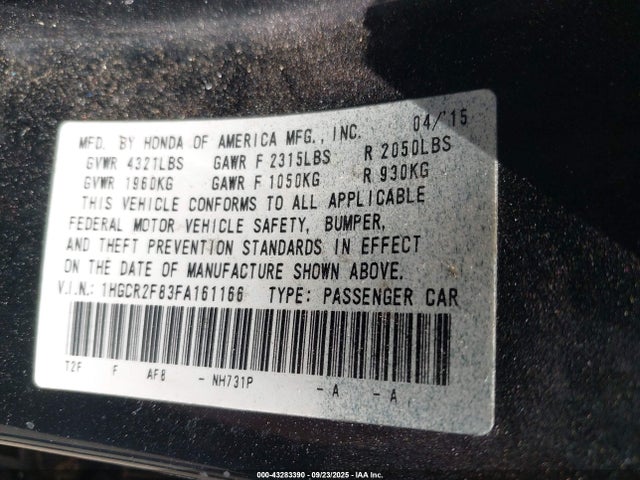 Honda k24w1 2015 1HGCR2F83FA161166 Image 9