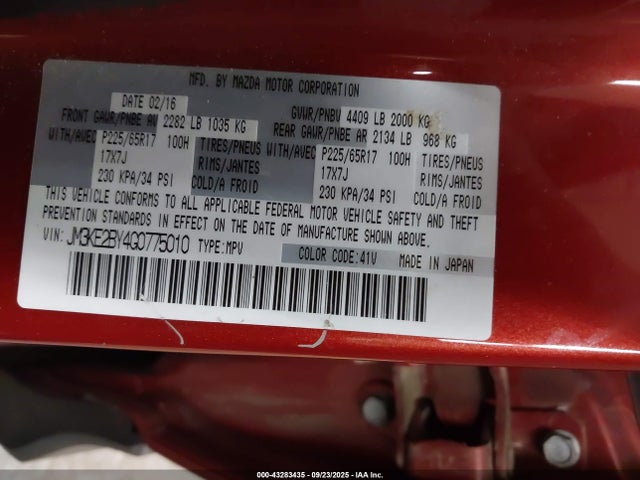 Mazda py 2016 JM3KE2BY4G0775010 Image 9