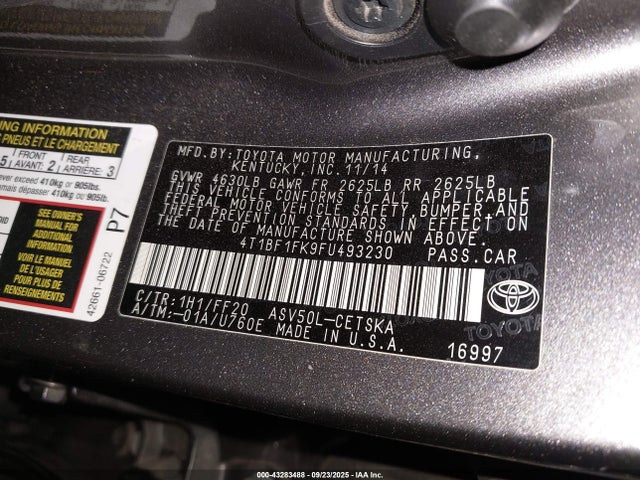 4T1BF1FK9FU493230 Toyota 2ar-fe