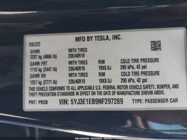 2022 TESLA MODEL 3 5YJ3E1EB9NF297289 Photo 8