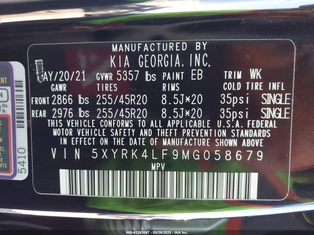 5XYRK4LF9MG058679 KIA t-gdi theta-iii