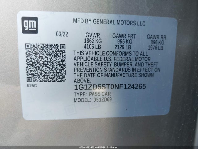 Chevrolet lfv - direct injection, variable valve timing, gen 1 gmna 2022 1G1ZD5ST0NF124265 Image 9