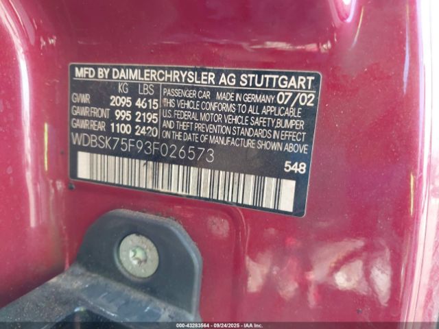 2003 MERCEDES-BENZ SL 500 WDBSK75F93F026573 Photo 8