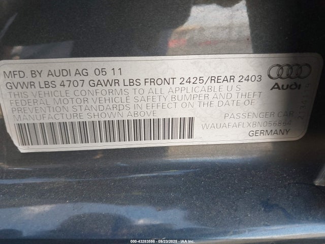 2011 AUDI A4 WAUAFAFLXBN056864 Photo 8