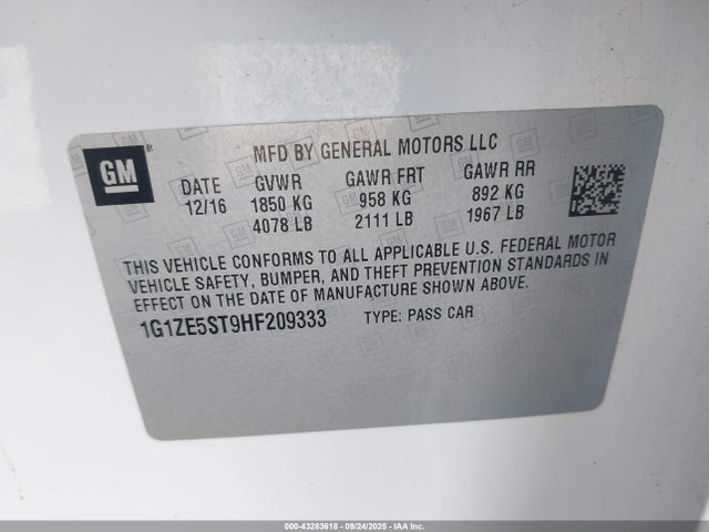 1G1ZE5ST9HF209333 Chevrolet lfv - di: direct injection, vvt: variable valve timing, gen 1