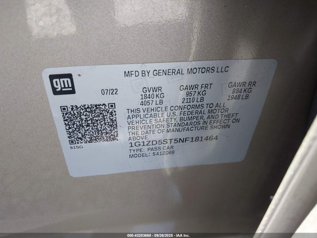 1G1ZD5ST5NF181464 Chevrolet lfv - direct injection, variable valve timing, gen 1 gmna