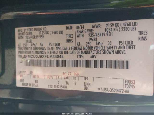 1FMCU0J9XFUA44048 Ford 2015