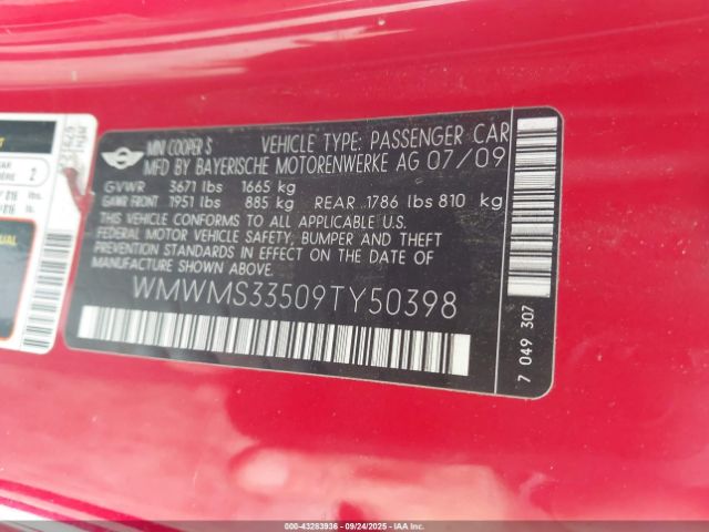 2009 MINI COOPER S WMWMS33509TY50398 Photo 8