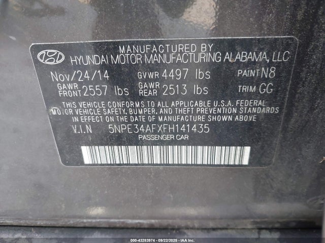 5NPE34AFXFH141435 Hyundai dohc gdi theta-ii