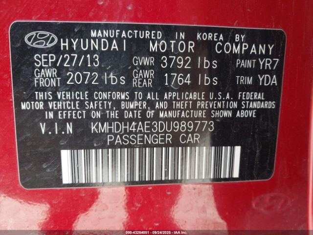2013 HYUNDAI ELANTRA KMHDH4AE3DU989773 Photo 8