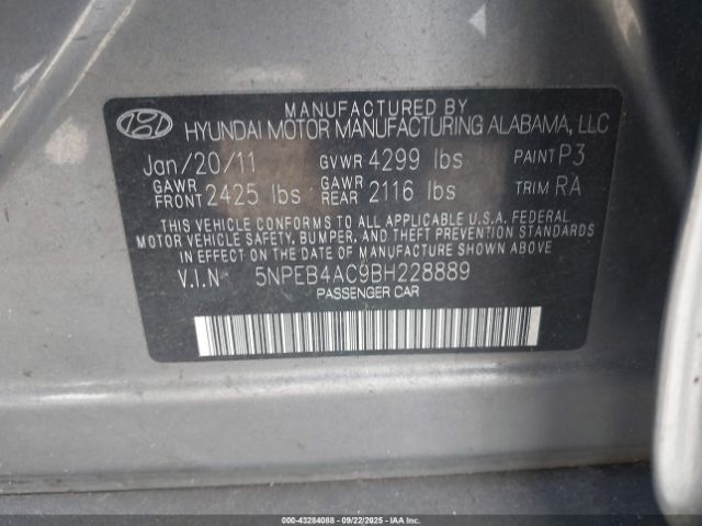 2011 HYUNDAI SONATA 5NPEB4AC9BH228889 Photo 8