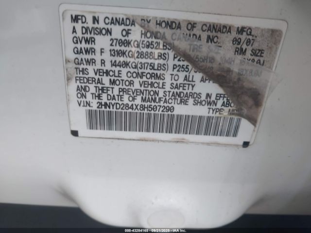 2008 ACURA MDX 2HNYD284X8H507290 Photo 8